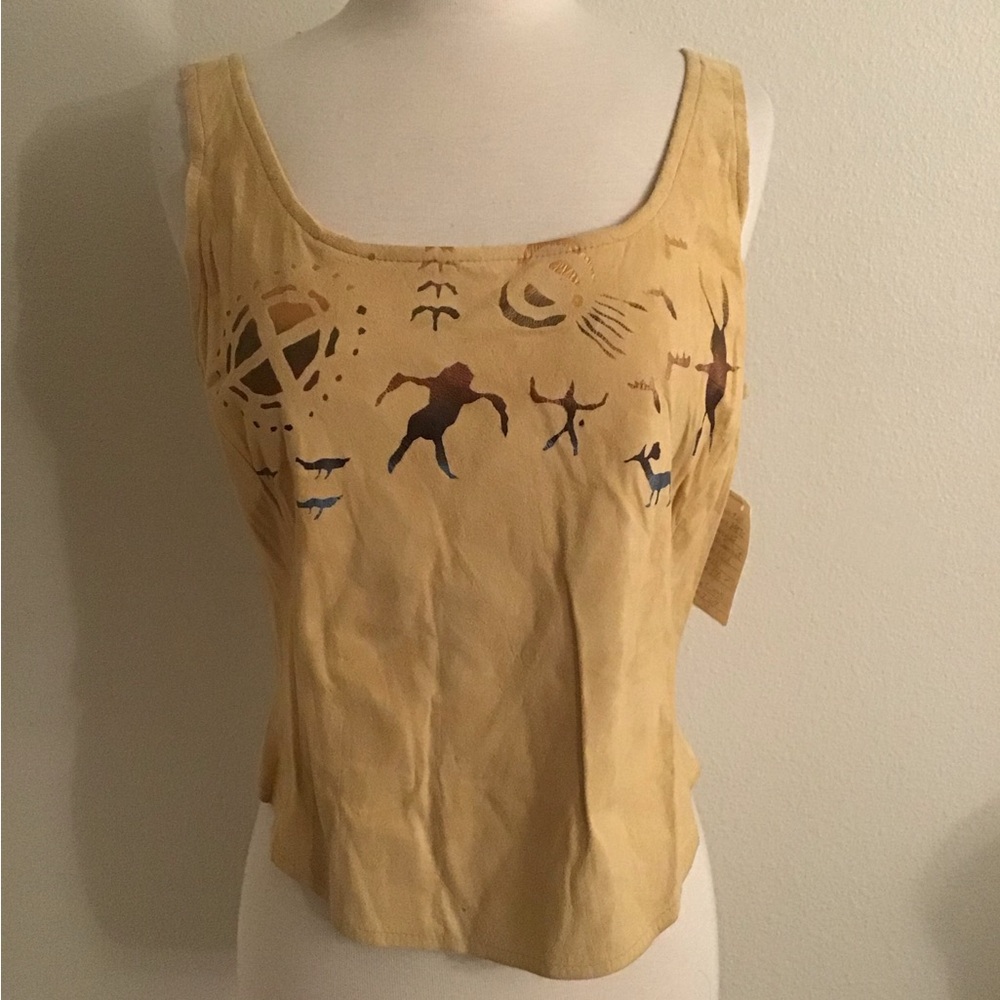 Vintage Artistic Yellow Tank Top with Graphic Design